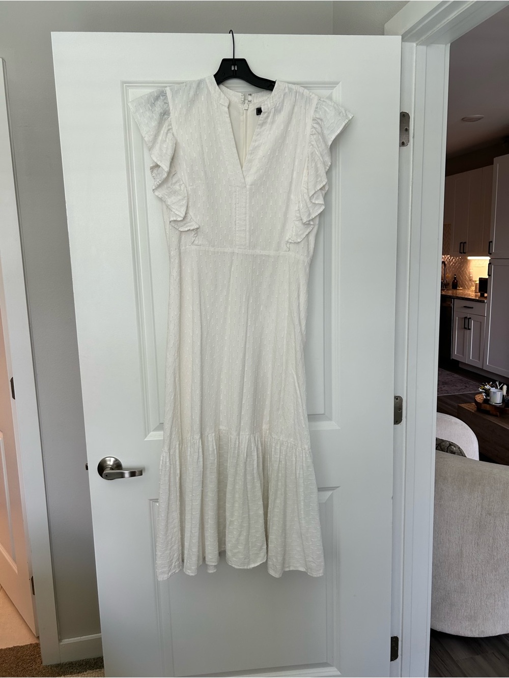 BCBGMaxAzria White Ruffle Sleeve Midi Dress